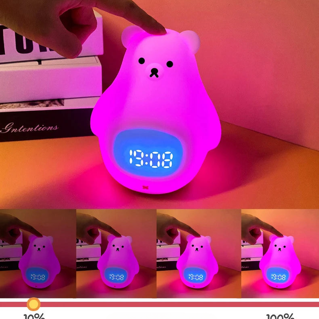 Karhunmuotoinen yövalo ja herätyskello