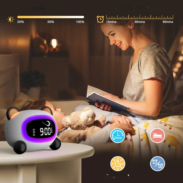 Lasten panda-herätyskello yövalolla