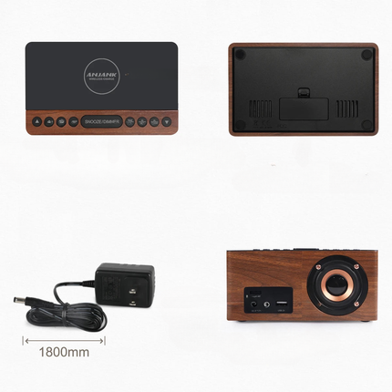 Puinen kelloradio langattomalla latauksella