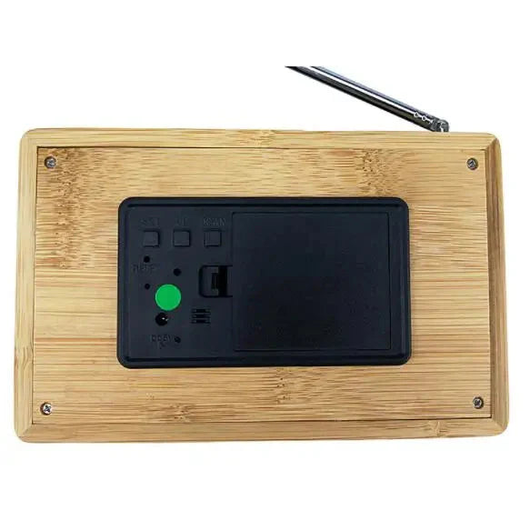 Puinen retro-kelloradio antennilla