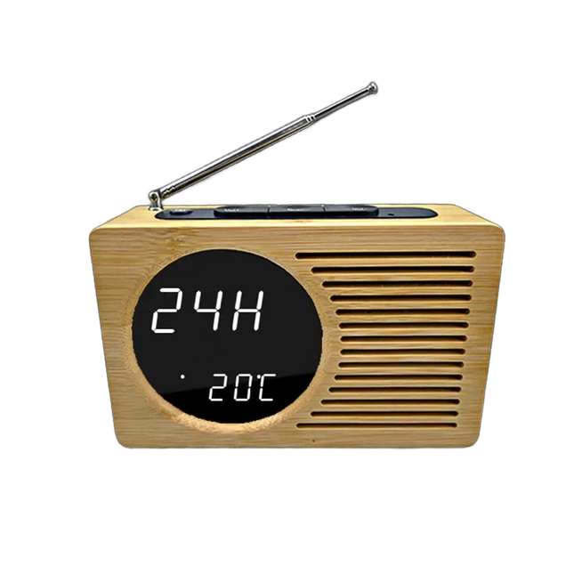Puinen retro-kelloradio antennilla