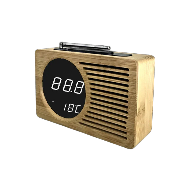 Puinen retro-kelloradio antennilla