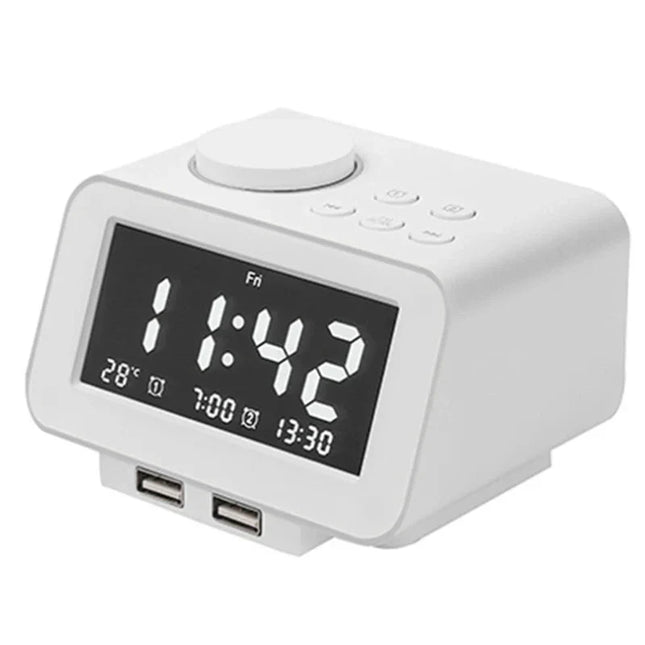 FM-kelloradio kahdella USB-latausportilla