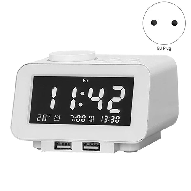 FM-kelloradio kahdella USB-latausportilla