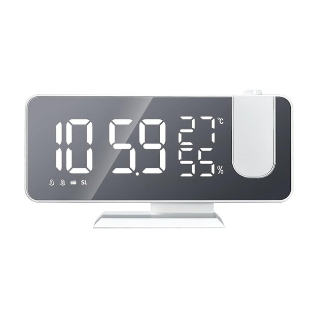 Valkoinen projektorikelloradio lämpömittarilla