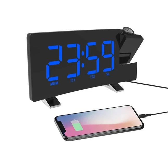Projektoriherätyskello sinisellä LED-näytöllä