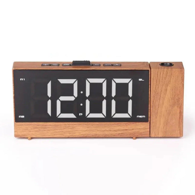 Puukuvioinen kelloradio kattoheijastuksella