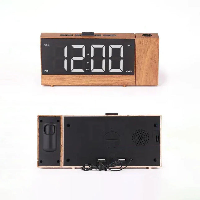 Puukuvioinen kelloradio kattoheijastuksella