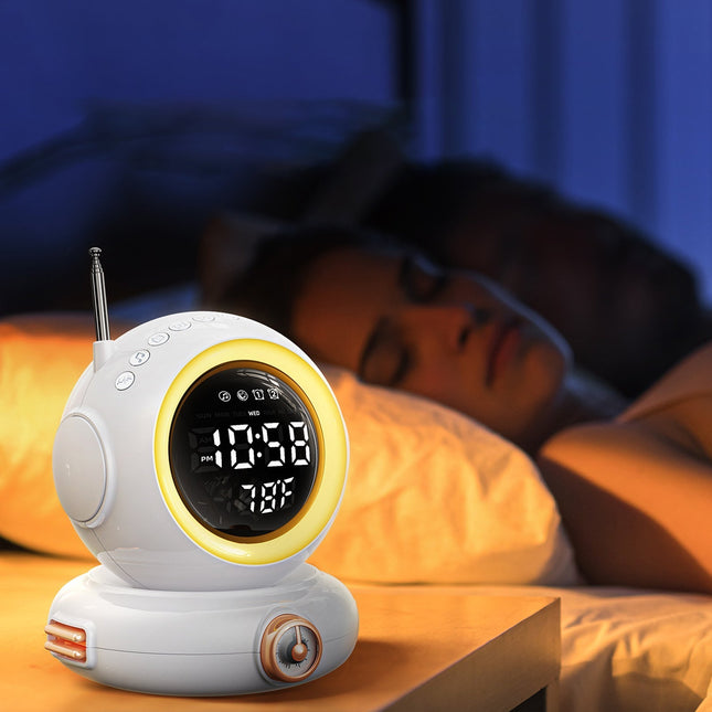 Sarastusvalo herätyskello nuorelle astronautti-designilla