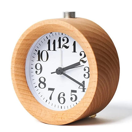Pyöreä puinen analoginen herätyskello
