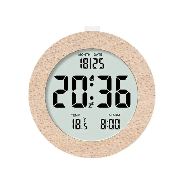 Puinen digitaalinen herätyskello lämpömittarilla