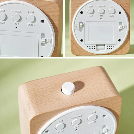 Puinen digitaalinen herätyskello lämpömittarilla