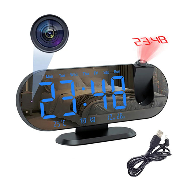 Herätyskello WiFi-vakoilukameralla ja projektorilla