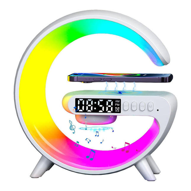 Herätyskello langattomalla laturilla ja lampulla