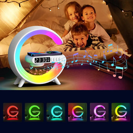 Herätyskello langattomalla laturilla ja lampulla