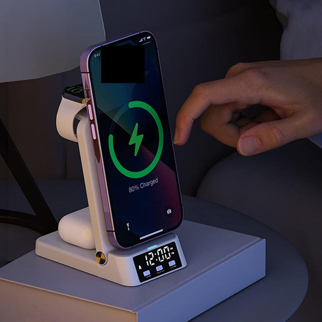 Taitettava langaton laturi herätyskellolla