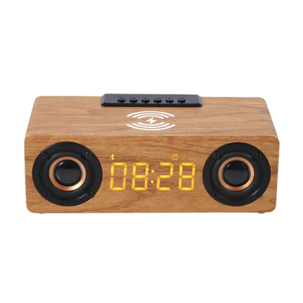 Puinen Bluetooth-kaiutin kelloradiolla