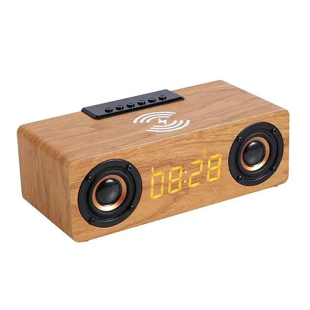 Puinen Bluetooth-kaiutin kelloradiolla