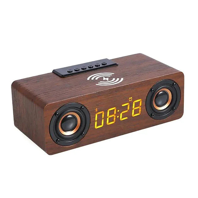 Retro puinen Bluetooth-kaiutin herätyskellolla