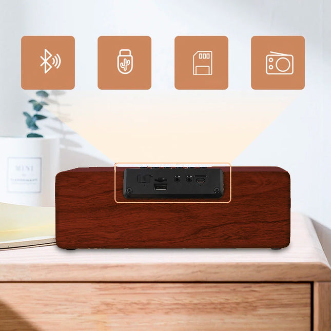 Retro puinen Bluetooth-kaiutin herätyskellolla