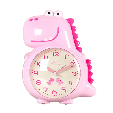 Vaaleanpunainen dinosaurus herätyskello viisareilla
