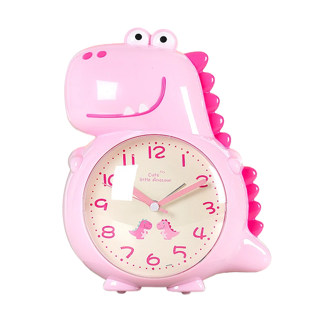 Vaaleanpunainen dinosaurus herätyskello viisareilla