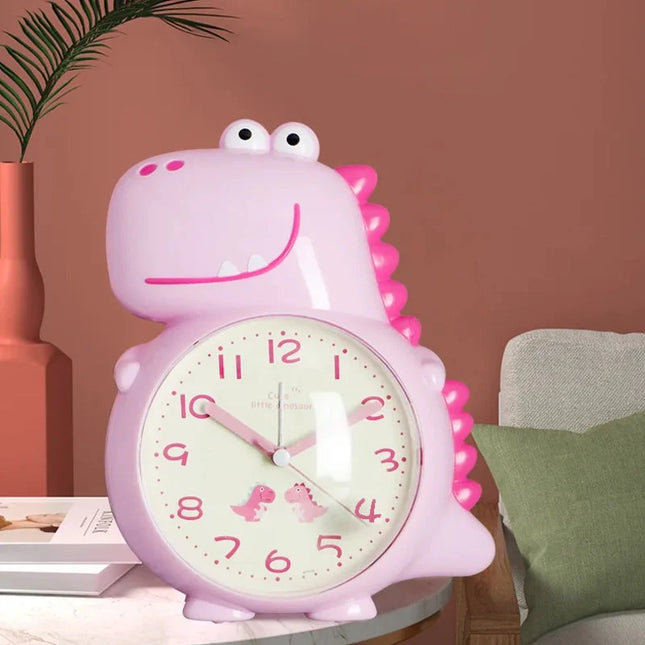 Vaaleanpunainen dinosaurus herätyskello viisareilla