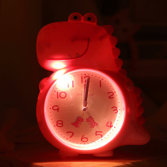 Vaaleanpunainen dinosaurus herätyskello viisareilla