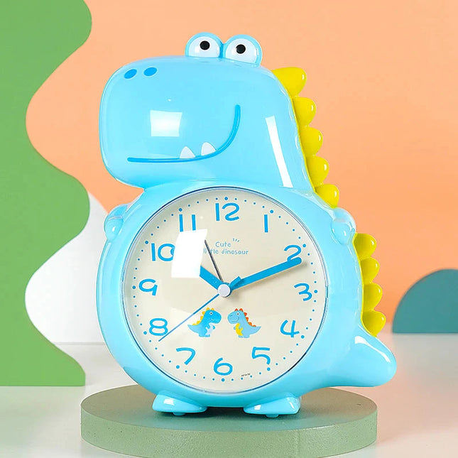 Sininen analoginen dinosaurus-herätyskello lapselle