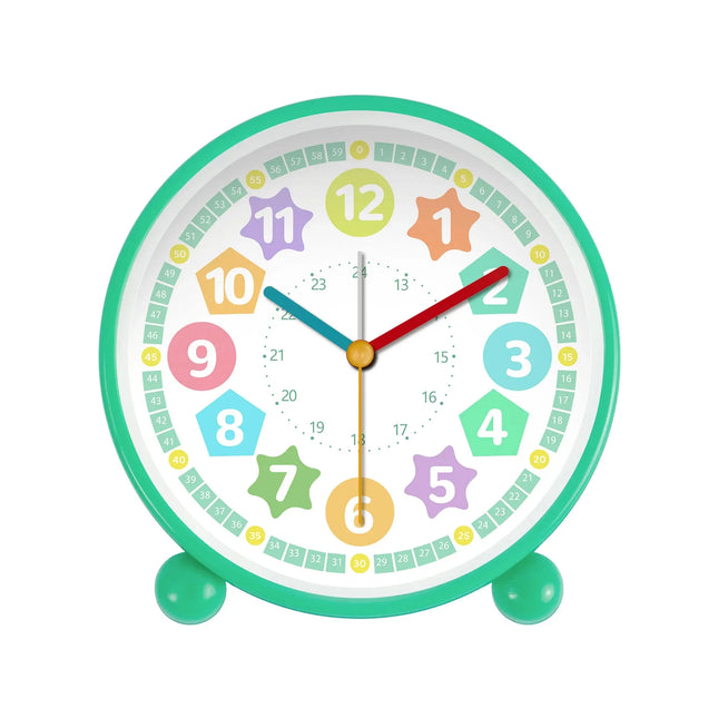 Opettavainen herätyskello kellonajan opetteluun