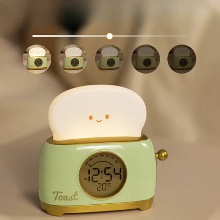 Hauska paahtoleipä yövalo ja herätyskello