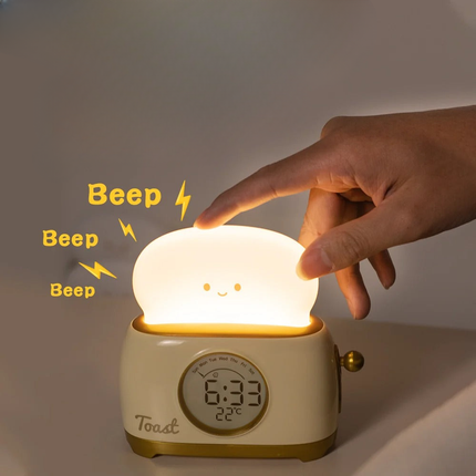 Hauska paahtoleipä yövalo ja herätyskello