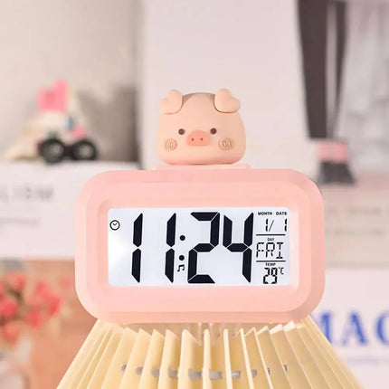 Puuterinpunainen porsas herätyskello 10-vuotiaalle tytölle