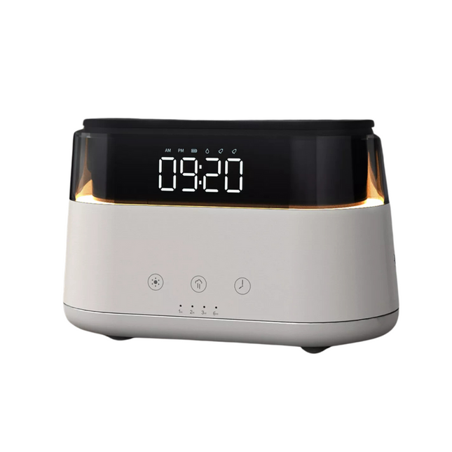 Herätyskello aromidiffuusorilla ja valolla