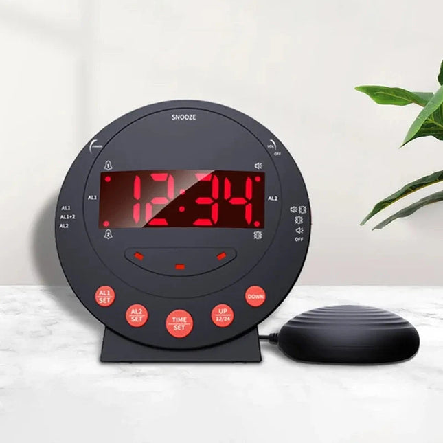 Musta tärinäherätyskello kuulovammaisille