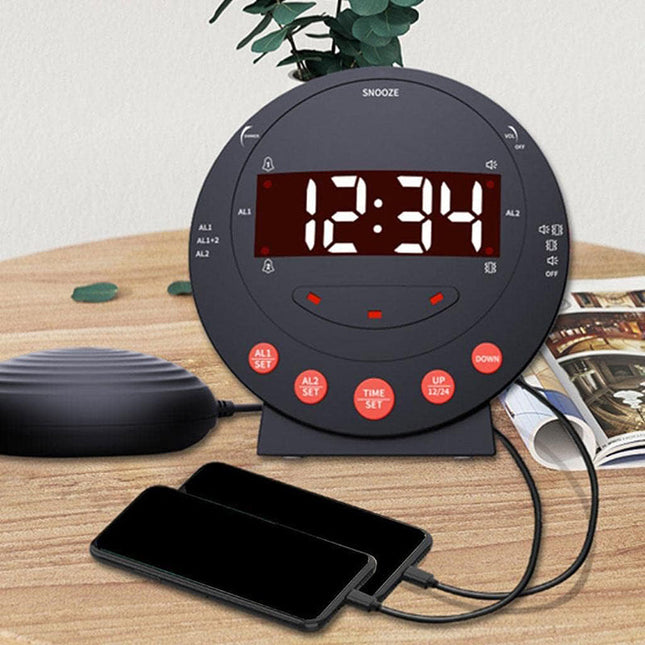 Musta tärinäherätyskello kuulovammaisille