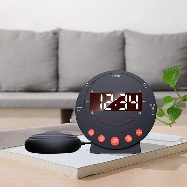 Musta tärinäherätyskello kuulovammaisille