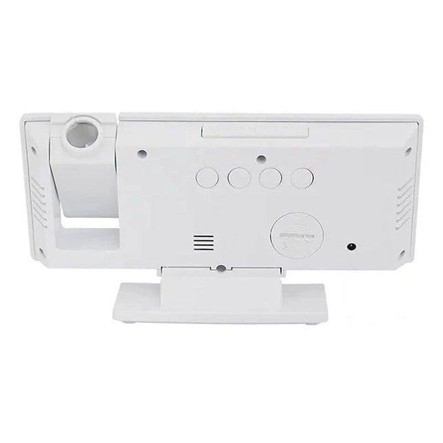 Valkoinen digitaalinen projektoriherätyskello peilinäytöllä