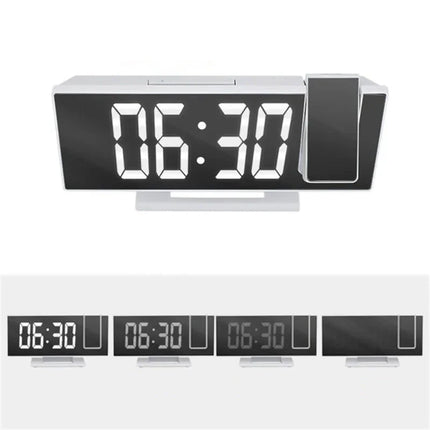 Valkoinen digitaalinen projektoriherätyskello peilinäytöllä