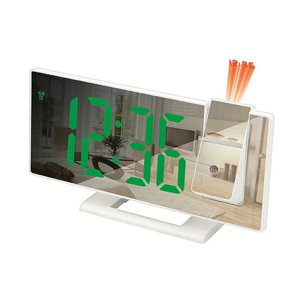 Valkoinen digitaalinen projektoriherätyskello peilinäytöllä