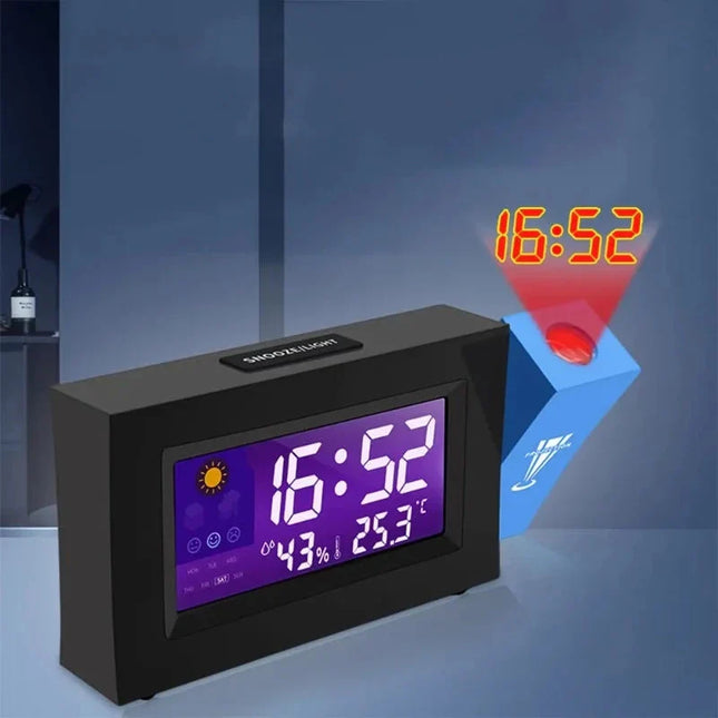 Projektoriherätyskello lämpötila- ja kosteusmittarilla