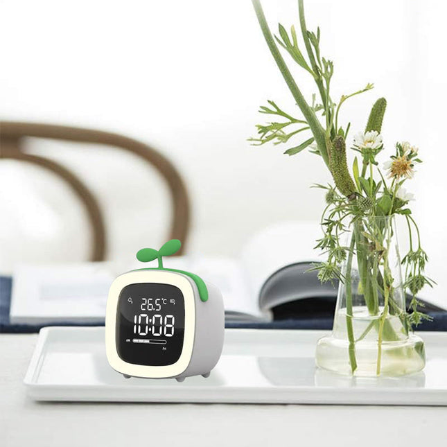 Lasten herätyskello yövalolla ja lämpömittarilla