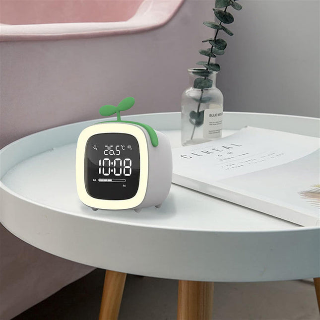 Lasten herätyskello yövalolla ja lämpömittarilla