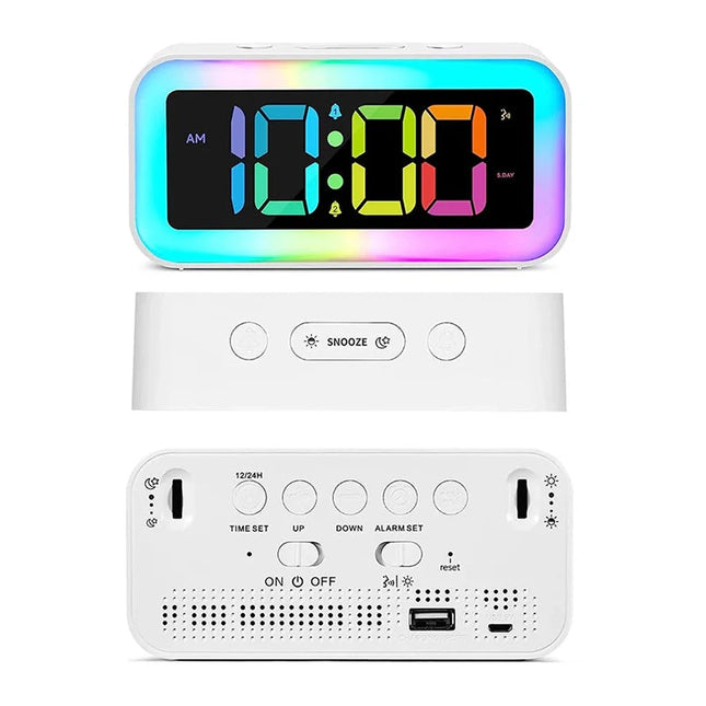 Digitaalinen herätyskello värikkäällä LED-yövalolla