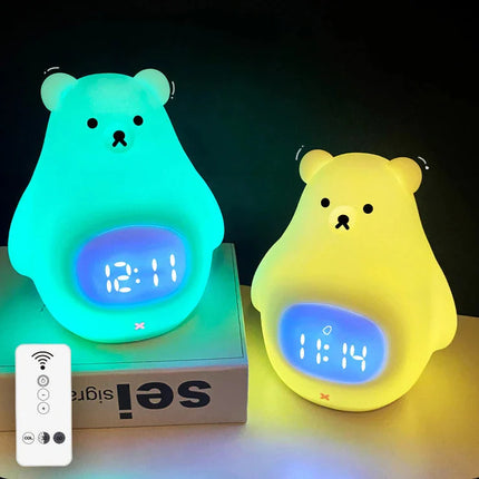 Karhunmuotoinen yövalo ja herätyskello